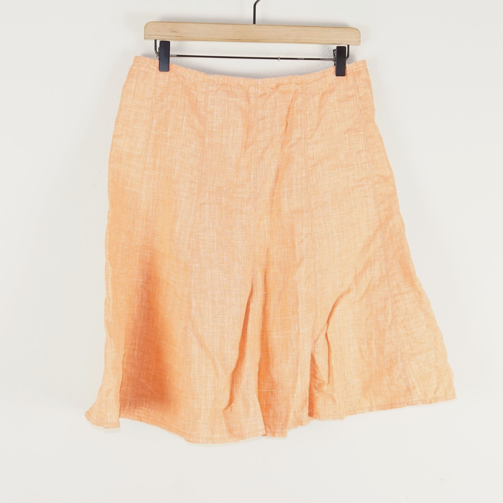 Per Una Marks & Spencer 100% Linen A Line Orange Skirt Womens Sz 12 Long